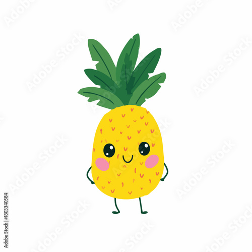 Cute cartoon pineapple character with big eyes and rosy cheeks smiling