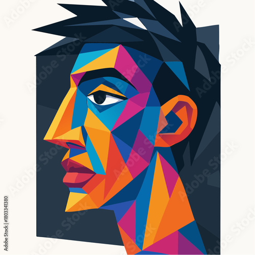 angular chromatic profile cubist portrait vibrant faceted head in profile
