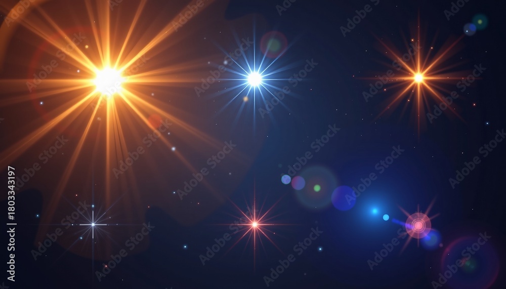 Fototapeta premium Realistic Lens Flare Effects with Sparkling Light Bursts