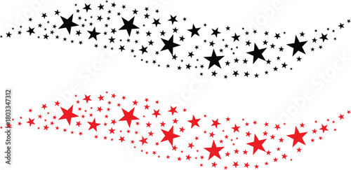 Two streams of stars, one black and one red, flowing across a white background.