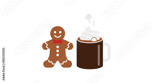 Celebrate the season with a festive gingerbread man and steaming hot chocolate, perfect for holiday cheer and cozy winter vibes, a sweet treat indeed