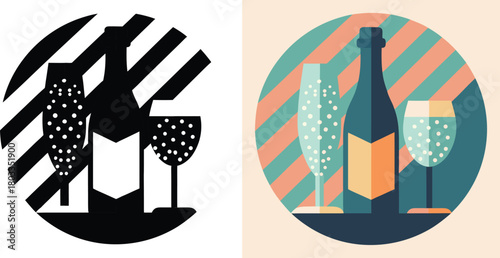 Celebrate with sparkling champagne and elegant flutes, perfect for festive occasions and joyous moments captured in vibrant modern art.