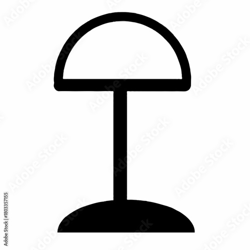 Illustration of a simple black mushroom shape with a rounded cap and a thick stem on a base shape