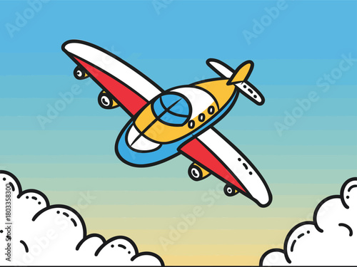 Cartoon Airplane Flying High Sky Adventure with Fun and Colorful Airplane Design