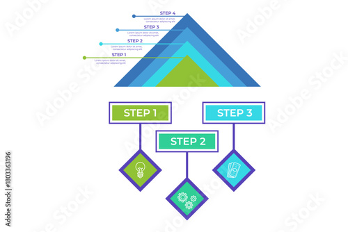 Infographic presenting clear process with four structured steps designed to guide users in developing informative visuals. Each step emphasizing key action to enhance understanding