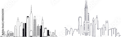 Linear cityscape illustration showcasing modern architecture and urban skyline