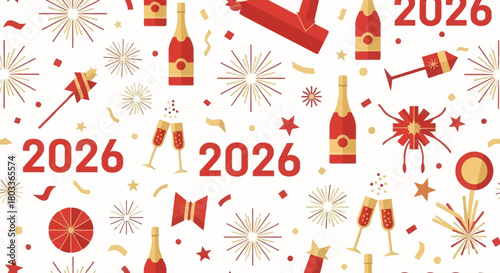 Celebrate 2026 with festive champagne and dazzling fireworks, perfect for New Year's Eve parties and joyous celebrations with friends and family