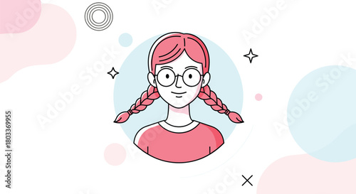 A young girl with braided hair and glasses looks a little concerned and unsure about something.