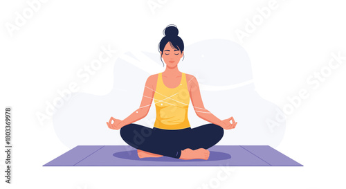 A woman in meditation posture practicing yoga on a mat.