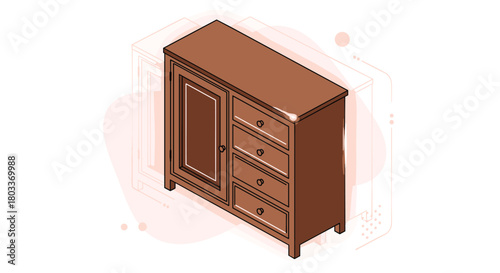 Elegant wooden wardrobe with multiple drawers and a mirrored door for stylish storage solutions.