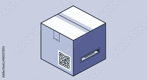 Modern delivery box with QR code and tracking label for shipping and logistics, perfect for e-commerce, online retail, and package tracking solutions