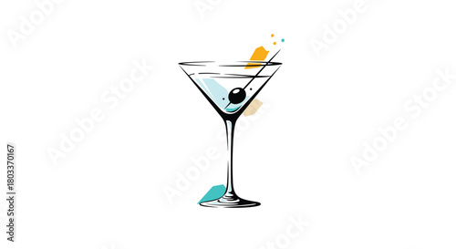 Elegant martini glass with garnish and colorful splashes. Elegant martini glass with garnish and colorful splashes.