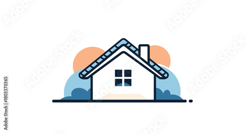 A charming detached house with a pitched roof and stylized landscaping providing a warm and inviting atmosphere.