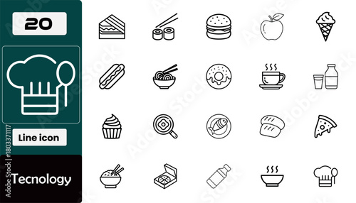 Twenty food icons set isolated on white background