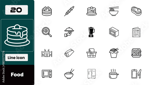 Collection of twenty food icons isolated on white background