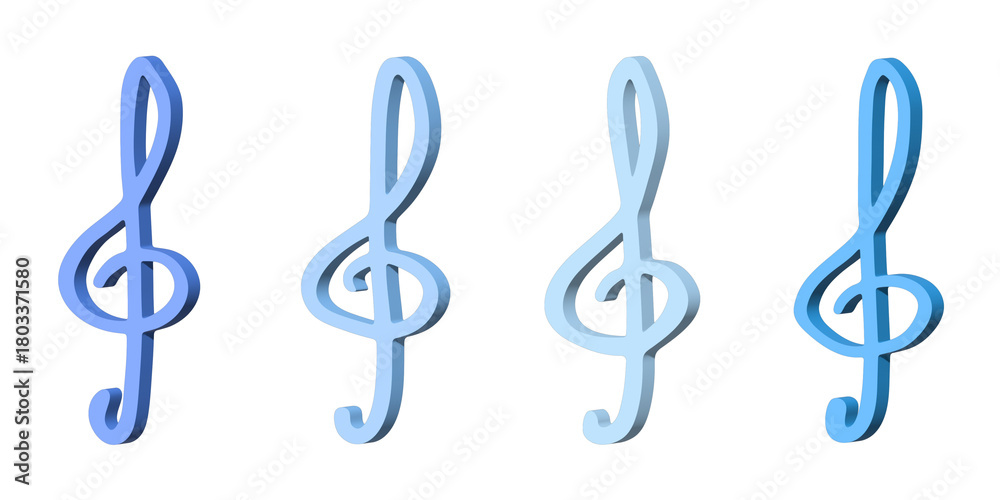 Fototapeta premium Set of 3d treble clef. Hand drawn musical symbol. Single element for print, web, design, decor, logo