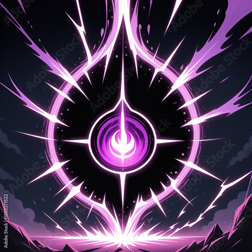 Experience the cosmic power of a vibrant purple energy portal illuminating a dark, mystical landscape with radiating light effects