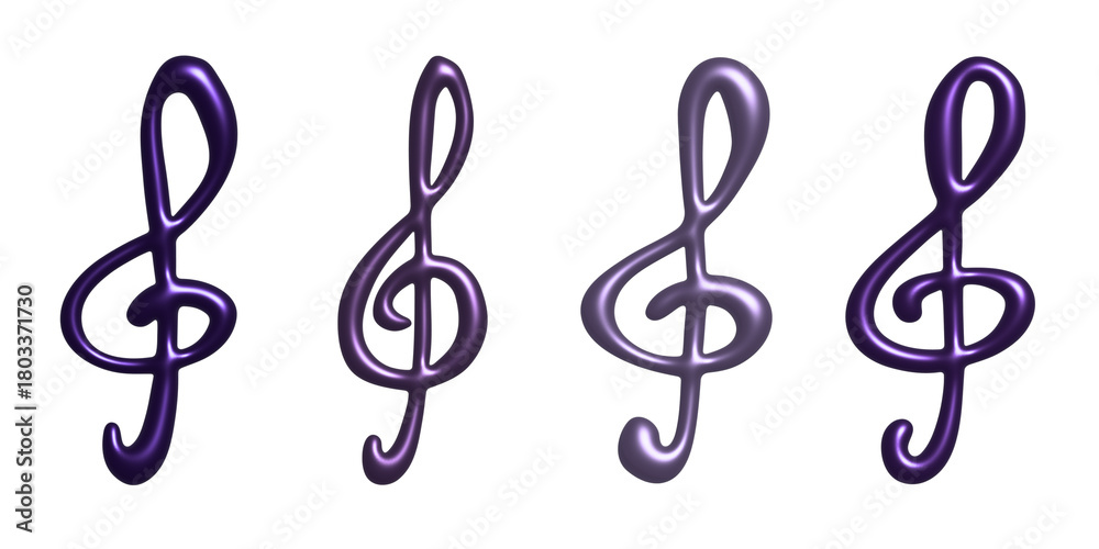 Fototapeta premium Set of 3d treble clef. Hand drawn musical symbol. Single element for print, web, design, decor, logo