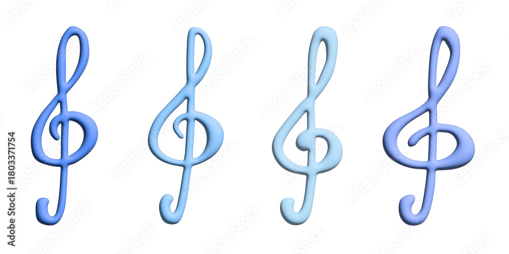 Fototapeta premium Set of 3d treble clef. Hand drawn musical symbol. Single element for print, web, design, decor, logo