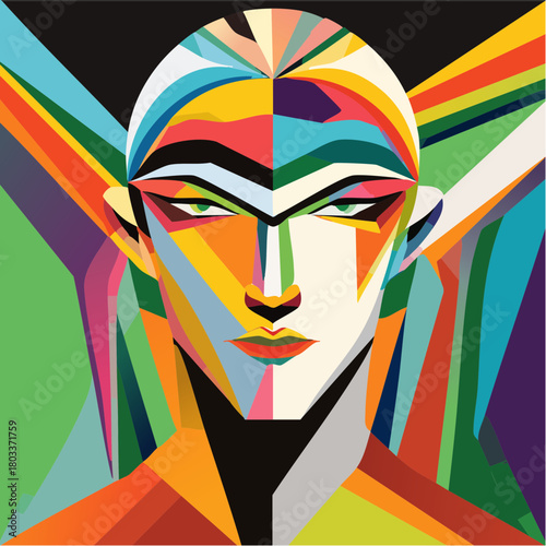 kaleidoscope visage symmetrical geometric prism-faced portrait vibrant abstract mosaic