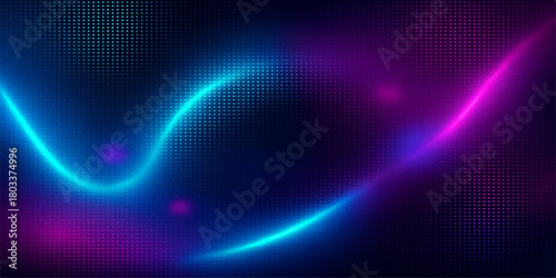 Abstract blue light motion backdrop with glowing wave lines and energy star pattern