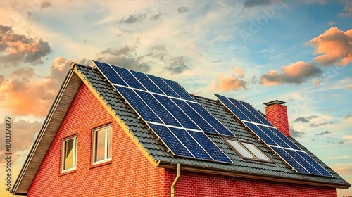 Wallpaper Mural Solar Panels on Residential Roof Under Sunset Sky Renewable Energy and Sustainable Living Torontodigital.ca