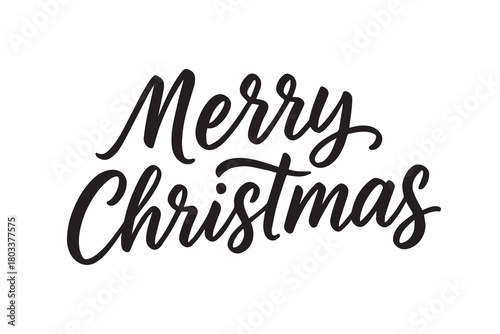 Simple outlined vector of the text “Merry Christmas” designed in black and white with crisp lettering and subtle decorative touches that enhance its festive charm and seasonal celebratory mood vibe.