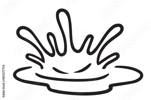 Simple monochrome vector showing a water droplet splash, crafted with neat curves and minimal styling to capture the instant of impact, giving a dynamic yet clean visual representation splash