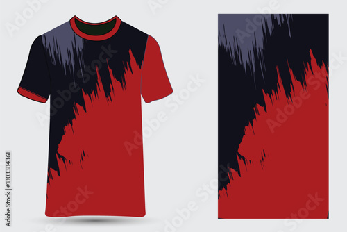 Athletic T-Shirt Design with Abstract Red and Dark Brush Strokes, Sport jersey design fabric textile for sublimation