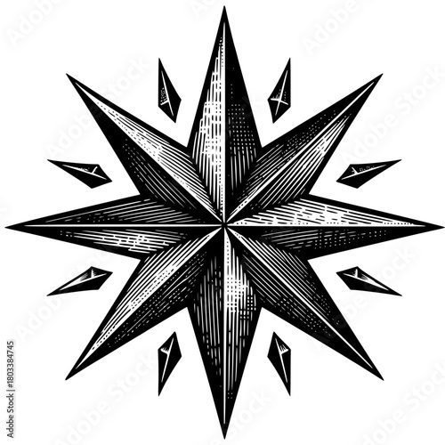 Navigational Compass Star: A vintage navigational compass star. Symbol of direction, guidance, and discovery. perfect for designs related to travel, exploration, and adventure.