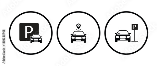 Car parking icon set. Public parking symbols and parking locations, vector illustration