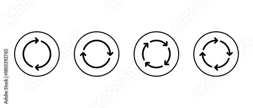 Cycle arrow icon set in circular outline. Repeat, refresh, and reload symbol