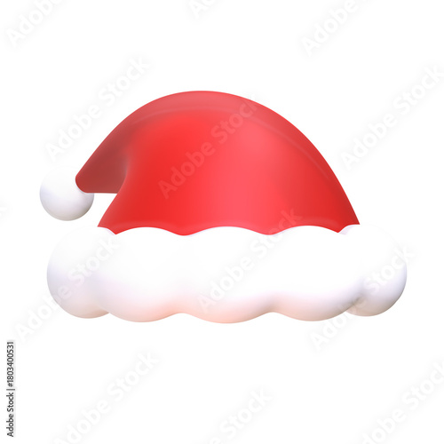 A 3D stylized red Santa hat with a puffy white trim and pom-pom.