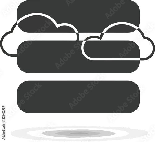 Illustration of a cloud server with three tiers, representing cloud computing, data storage, and network infrastructure