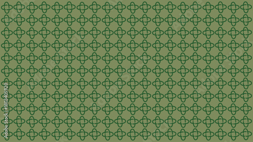 Seamless Geometric Quatrefoil Outline Pattern, Tonal Olive Green Background
