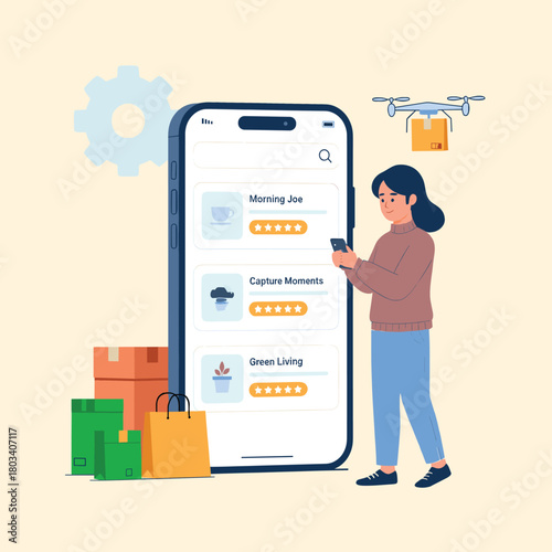 Online Shopping and Payment illustration flat art, e-commerce illustration online store
