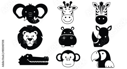 Adorable cartoon animal icons for kids' designs and educational use