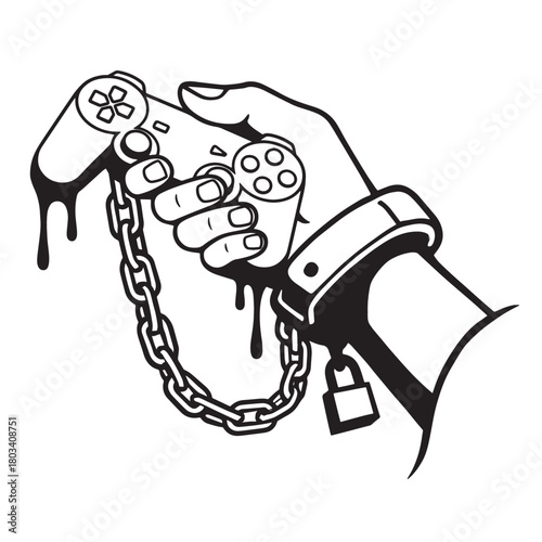 Slaves of games, Hand chained to the console game stick 