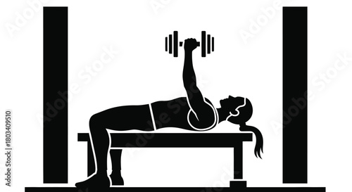 Woman lifting dumbbell weights in gym for powerful fitness training