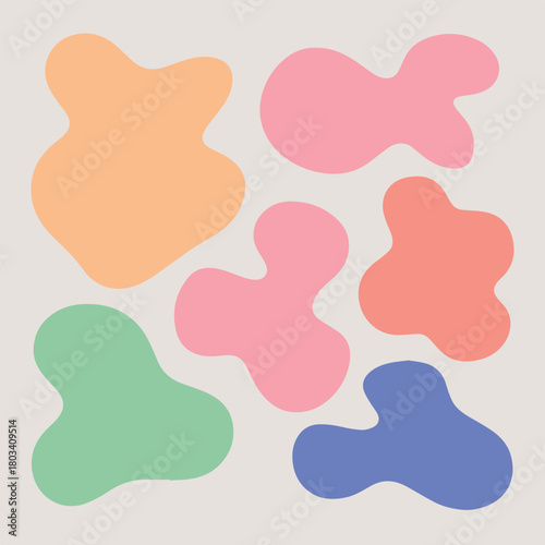 Vector abstract pastel blobs in various shapes and colors arranged on a white background design