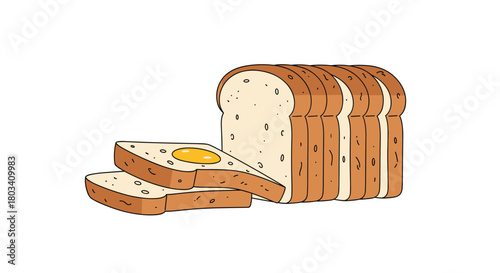Delicious slices of freshly baked bread with a fried egg on top for breakfast.