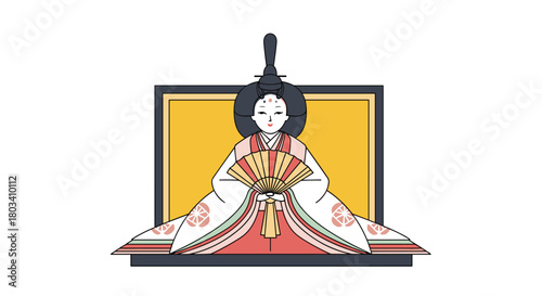 A traditional Japanese Hina doll dressed in ornate ceremonial attire