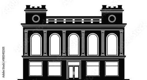 Elegant building facade with classical columns and arched windows