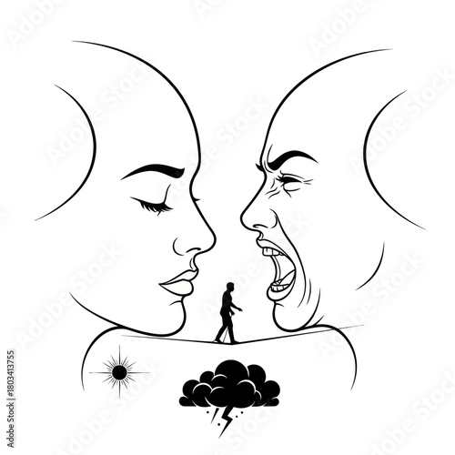 A person walks the line between inner peace and rage.