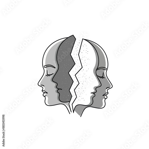 Conceptual Illustration of Split Personalities and Mental Health.