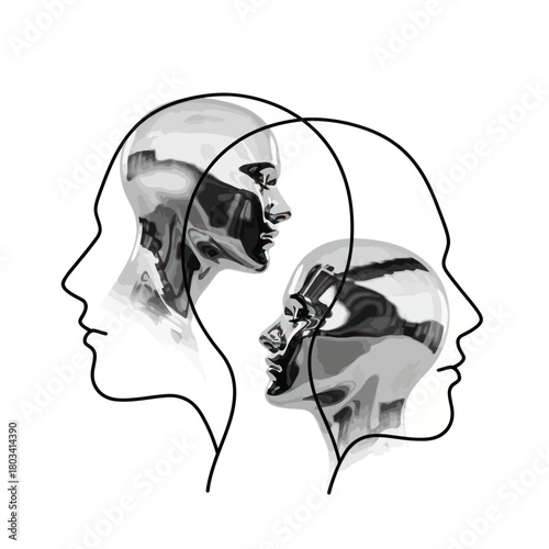 Human mind concept with overlapping head profiles, mental health.