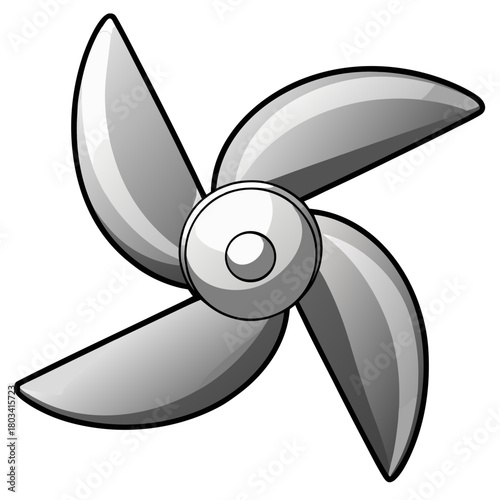 a propeller with four curved blades radiating from a central circular hub , no background vector file.