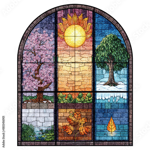 Stained Glass Window Depicting Four Seasons