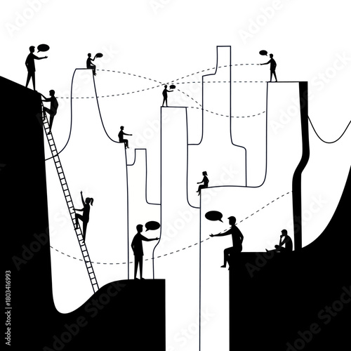People connecting and communicating across difficult terrain and obstacles.