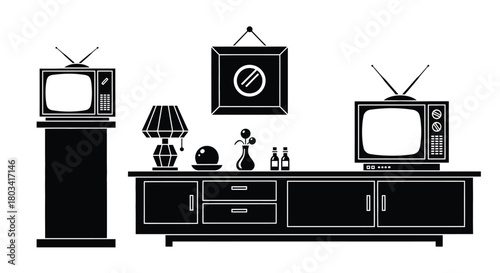 Vintage living room design featuring classic television sets and decor